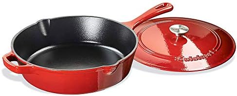 Cuisinart Chef's Classic Enameled Cast Iron Dutch Oven with Lid, Porcelain Enameled Interior, Oven Safe, Induction Compatible, 12-Inch, Chicken Fryer, Red Gradient