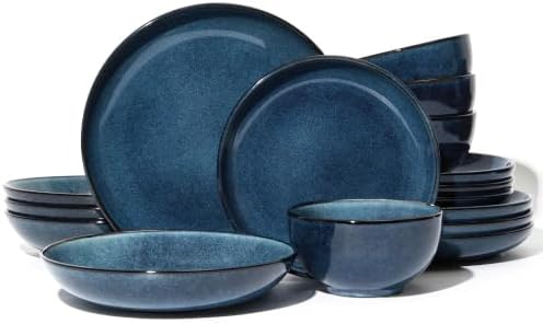 Pokini Stoneware Dinnerware Sets for 4, 16pcs Plates and Bowls Sets Dishes