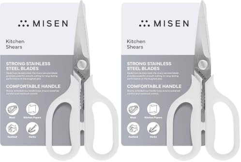 Misen Heavy Duty Kitchen Shears - Comfortable Ambidextrous Scissors for Meat, Poultry, Herbs & More - Easy to Clean - German Stainless Steel - Small | White (Pack of 2)