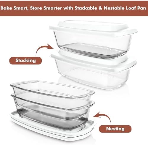 Razab 2 Pack 1800ml Large Glass Meatloaf Pans & Banana Bread Pans with Lids