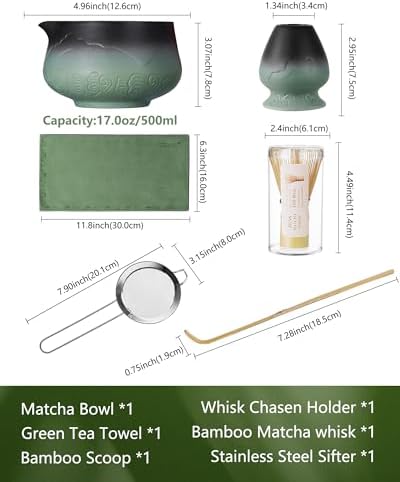 ZENS Premium Matcha Whisk Set, 6pcs Matcha Kit with Matcha Tools, Green