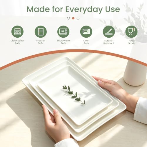 Kassel Ceramic Serving Platter Set 14”/12”/10” White Porcelain Serveware for Parties & Entertaining - Decorative Oven-Safe Serving Dishes & Platters for Food, Cookies, Meat & Turkey Rectangular Small