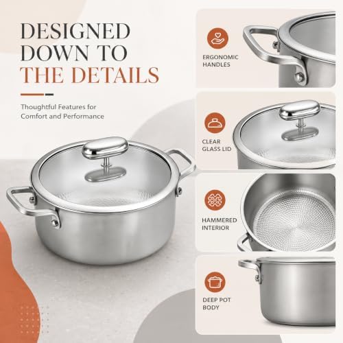 Titanium Soup Pot, Pure Titanium Hammered Stock Pot, Soup Pot for Pasta, Heavy Duty Induction Cooking Pot, Even Heating, Nonstick Thick Bottom Big Stockpot, Dishwasher Safe,6 Quarts