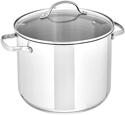Amazon Basics Stainless Steel Induction Compatible Stock Pot with Glass Lid, Oven Safe, Dishwasher Safe, Sturdy, 8 Quart, Silver