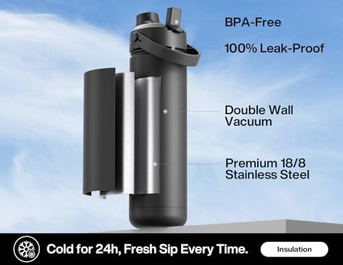 POWCAN 26 oz Insulated Water Bottle with 2-in-1 Straw and Spout Lid, Glow-in-the-Dark, 24H Cold, Leakproof, Fits in Car Cup Holder, Stainless Steel for Gift, Sports, Travel, School (Stellar Wishes)