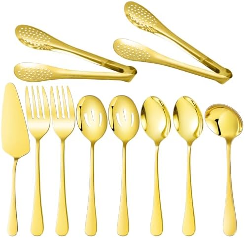 10 PCS 18/8 Gold Stainless Steel Serving Utensils Set for Parties