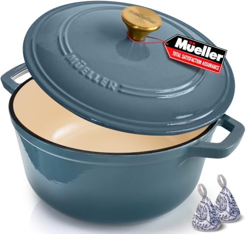 MUELLER HOME 6 Quart Enameled Cast Iron Pot Dutch Oven, Heavy-Duty