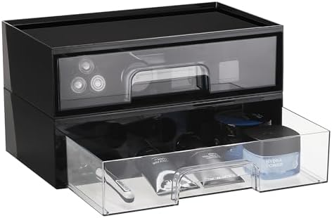 Vtopmart Black Stackable Storage Drawers, 2 Pack Wide Organizers