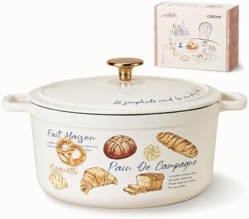 CAROTE Enameled Cast Iron Dutch Oven, 5QT Pot with Lid & Gift Box