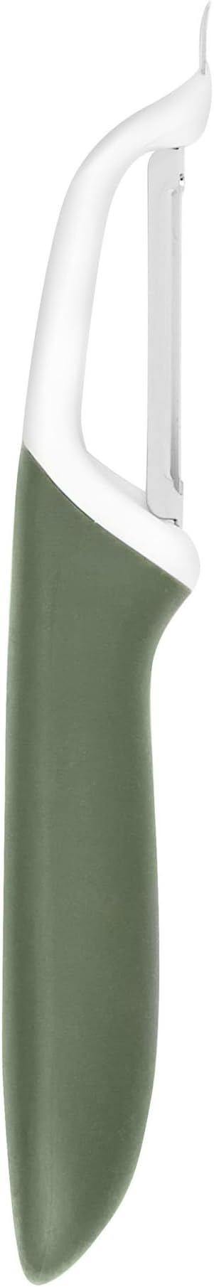 Tovolo Vegetable Peeler with Ultra Sharp Stainless Steel Swivel Blade Non Slip Handle, Multi Functional Dishwasher Safe Kitchen Wide Ribbon Potato Peeler for Fruit Veggies Carrots Apples, Thyme Green