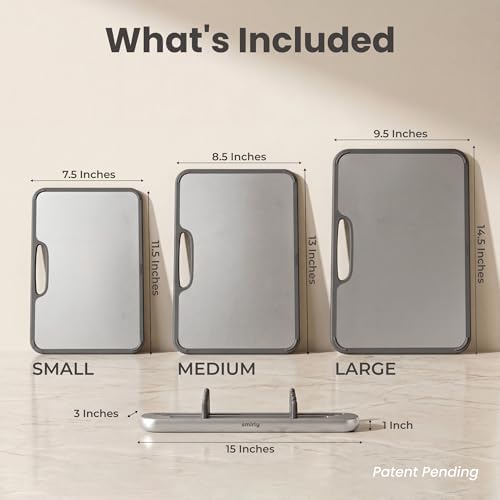 SMIRLY Titanium Cutting Board for Kitchen, with Holder, 3 Pack, Silver