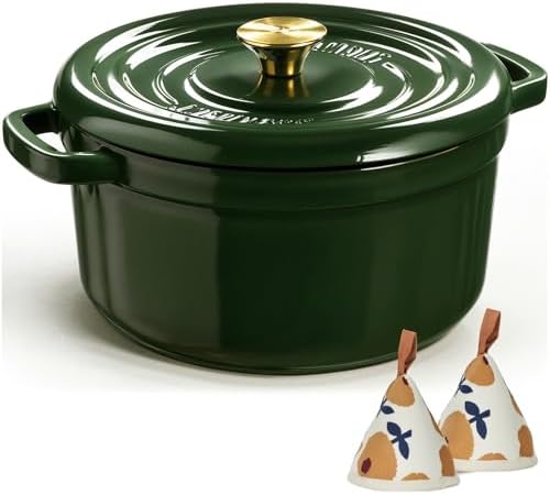 Overmont Enameled Cast Iron Dutch Oven - 5QT Pot with Lid Recipe Potholders