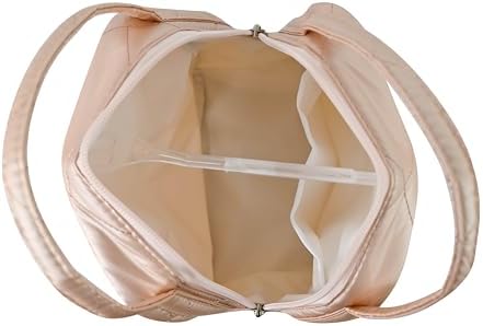Machine Washable Women Quilted Fabric Insulated Reusable Cooler Lunch Bag Tote Adult Thermal Lunch Box Storage Bag for Ｗork (Champagne)