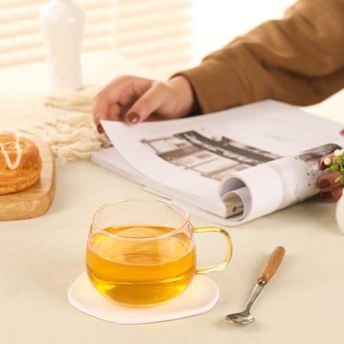 Glass Tea Cups Set of 4, Clear Borosilicate Glass Teacups with Colorful Handle for Tealover, Dishwasher & Microwave Safe Large Coffee Mugs for Espresso Cappuccino Latte Juice, 12OZ/360ML