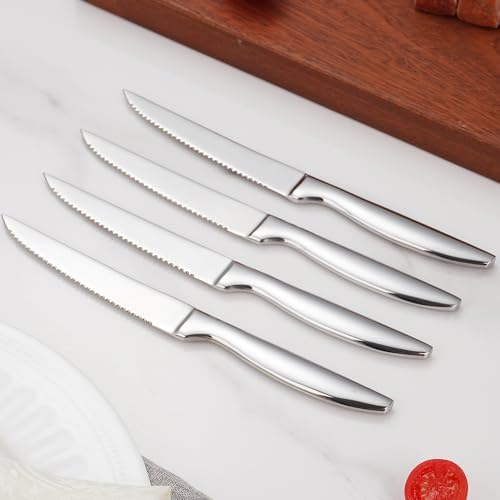 Serrated Steak Knives Set of 8, Stainless Steel Kitchen Steak Knives Set