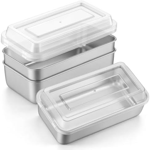 LIANYU 9 x 5 Inch Loaf Pan with Lid, Stainless Steel Bread Pan, Set of 3
