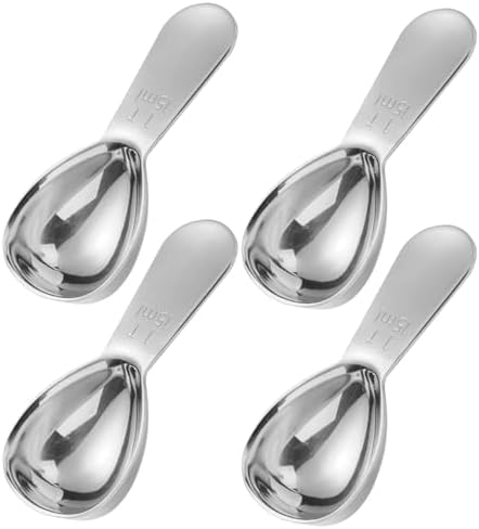 4 Pack 15ml (1 Tablespoon) 304 Stainless Steel Coffee Scoop, Short Handle Measuring Spoon for Ground Coffee/Beans, Fits in Canisters (4)