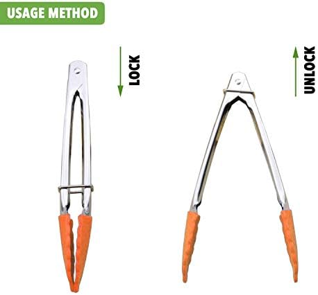 HINMAY 7-Inch Silicone Tipped Kitchen Tongs, Set of 3 (Orange)