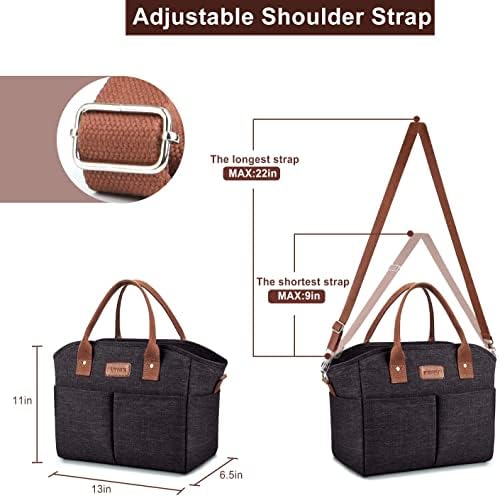 Lunch Bags for Women Insulated Thermal Lunch Tote Bag with Shoulder Strap Upgrade Large Lunch Box Container Drinks Holder for Adults Men Work Picnic Beach Park, Dark Black