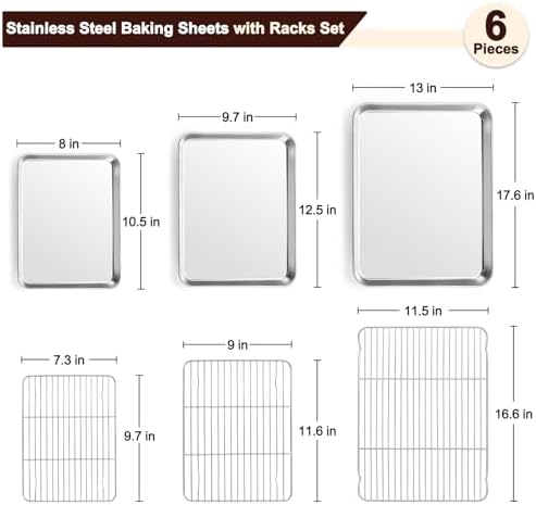 TeamFar Baking Sheet with Rack Set, 3 Pans + 3 Racks, 17.6/12.5/10.5 Inch