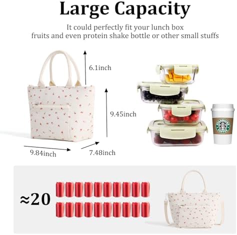 Lunch Bag for Women Adult Large Insulated Lunch Box Girl Cute Corduroy Lunch Tote Bags Reusable Leakproof Cooler Work Picnic