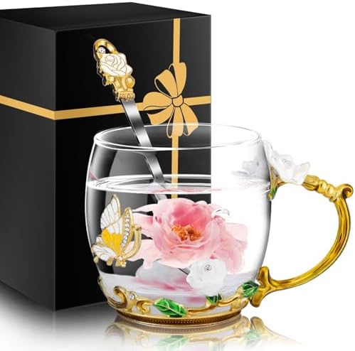 Women Glass Tea Coffee Pretty Cup Set Cute Mug Wife Birthday Wedding Anniversary Her Unique Gift Over 20 25 30 40 50 55 60 65 70 Year Old 30th 40th 50th 55th 60th 45th Brides Bridal Shower Engagement