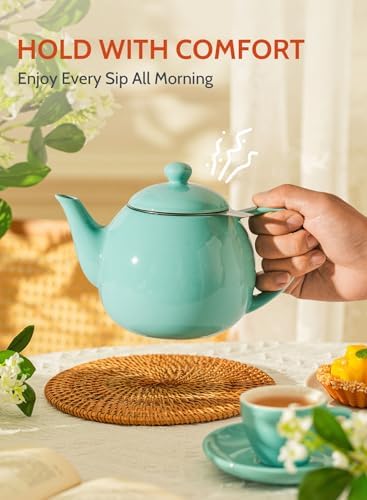 Sweese Teapots for Tea, 27 oz Porcelain Tea pot with Removable Stainless Steel Infuser, Tea Pots for Loose Tea - Mint Green