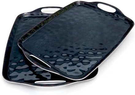 TP Melamine Serving Trays with Handles, 19" x 12", Set of 2, Retro Black