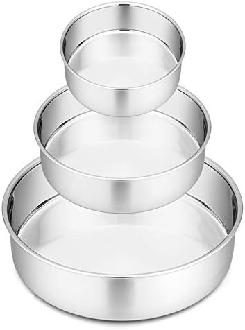 P&P CHEF Cake Pan Set of 3, 4" + 6" + 8" Round Baking Layer Cake Pan Tin