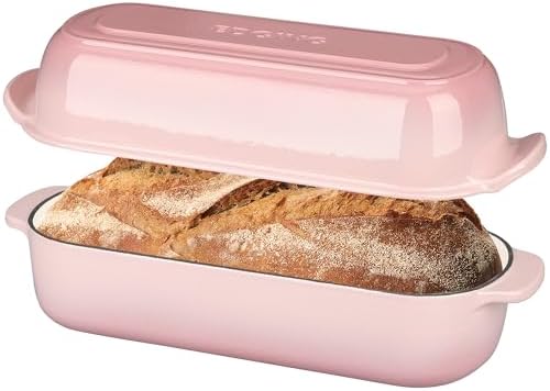 EDGING CASTING Enameled Cast Iron Loaf Pan with Lid, Bread pan, Dutch Oven Bread pan for Homemade Sourdough Bread Baking, 12.5x5.5 inch, 5qt, Pink