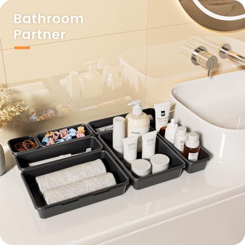 A-LuGei 【Military Grade】 Drawer Organizer for Vanity Bathroom Makeup Desk