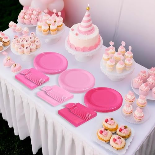 Serves 35 Guests Gradient Pink Plates and Napkins Party Supplies