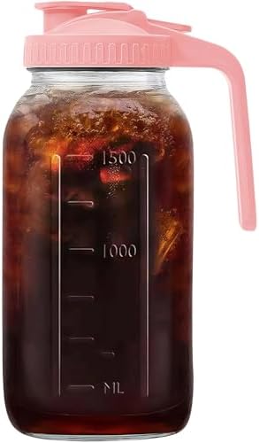 64oz (2 quart) Glass Pitcher with Lid, Mason Jar Pitcher, Glass Container