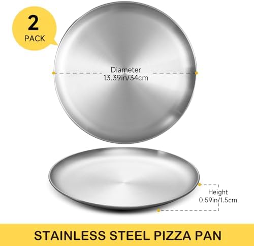 13.5 Inch Pizza Pans for Oven 2 Pack Stainless Steel Baking Sheet Round Plates for Cake Pie and Salad Pizza Steel Tray Oven Dishwasher Safe & Easy Clean