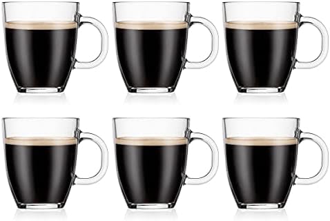 Bodum 12oz Bistro Coffee Mug Single-Wall Tempered Glass, 6 Pack, Clear