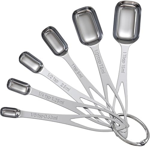 6PCS Narrow Measuring Spoons Set, Stainless Steel Measuring Spoon Fits in Spice Jars, Metal Teaspoon Measuring Spoons, Rectangular Tablespoon, Long Measuring Spoons for Dry & Liquid Ingredients
