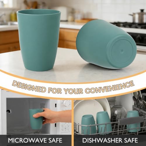Wrova Wheat Straw Cups 6 PCS Good Alternative to Plastic Reusable Cups 12 oz Unbreakable Drinking Cup Reusable Dishwasher Safe Water Plastic Glasses Green