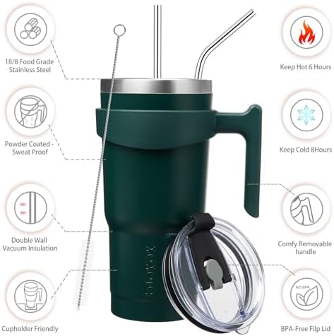 BJPKPK 20 oz Tumbler with Handle & Straw, Insulated Stainless Steel Mug