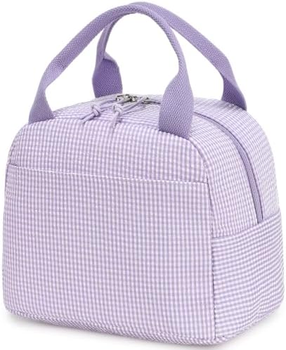 Bluboon Lunch Box for Women Cute Lunch Bag Reusable Insulated Lunch Bags Large Capacity Lunchbox Cooler for Work Picnic or Travel Gifts (Purple White checker, 10 x 7.5 x 8 inches)