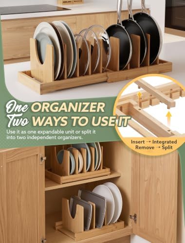 INMAKER Pots and Pans Organizer Under Cabinet, Expandable Pot and Pan Rack
