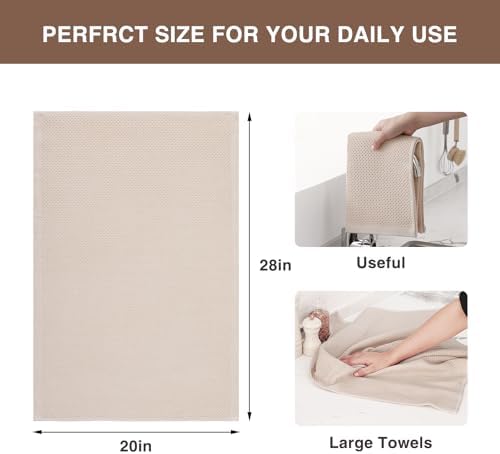 Homaxy 100% Cotton Oversized Waffle Weave Kitchen Towels 4-Pack, Beige