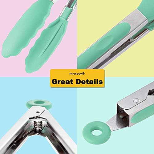 HINMAY 9-Inch Serving Tongs with Silicone Tips, Set of 3 (Mint Pink Yellow)