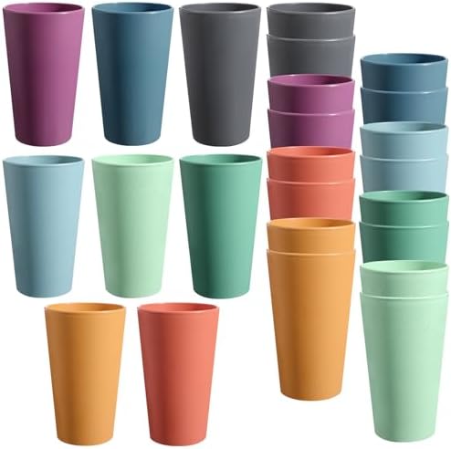 HEYCOME Set of 16 Wheat Straw Cups, 16 Pcs 20 oz Unbreakable Drinking Cups, Reusable Plastic Cups Sets, Water Glasses Tumblers, Microwave & Dishwasher Safe, Bpa Free, 8 Colors