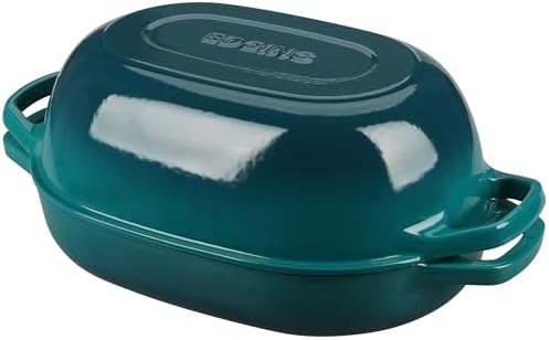 EDGING CASTING Enameled Cast Iron Oval Dutch Oven Pot with Lid, Dutch Oven for Sourdough Bread Baking, Bread Oven, Bread Dutch Oven, Oval Bread Pan, 7qt, Darkcyan