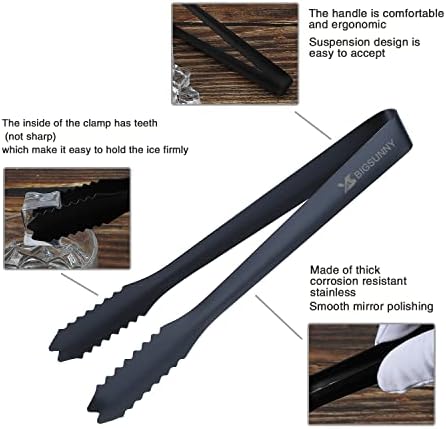 MSY BIGSUNNY 7 Inch Ice Tongs for Ice Bucket, Thickened Stainless Steel Small Serving Tongs, Mirror Polished Metal Tongs (Set of 2, Black)