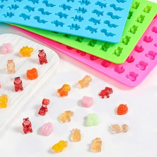 Gummy Candy Chocolate Molds - Silicone Mini Gummy Bear/Dinosaur/Fruit Snack Molds with 2pcs Dropper, Non-stick for Candy Chocolate Gummies Baking