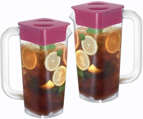 CURTA 2 Pack 2 Liters/68 oz Plastic Pitcher with Lid & Handle for Kitchen,ICED JUICE and Coffee Carafe Beverage Serveware, Acrylic Water Jug for Hot/Cold Drinks&lemonade