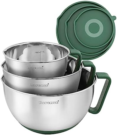 Rorence Stainless Steel Mixing Bowls Set with Lids,1.5,3 & 5 Qt,Green