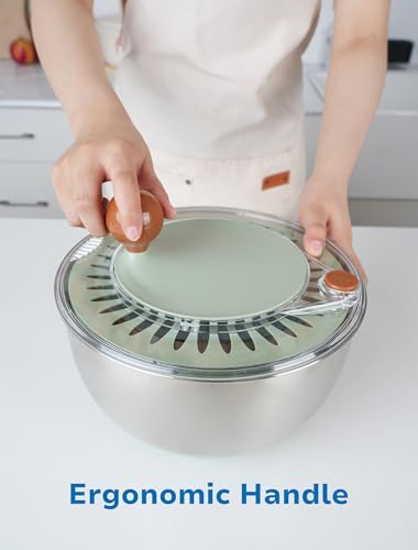 Lunememo Stainless Steel Salad Spinner, BPA Free, Quick Dry & Stop, 5.3 Qt