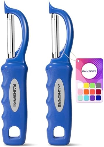 Rainspire Vegetable Peeler Potato Peelers for Kitchen, Sharp Stainless Steel Blades Veggie, Comfortable Handle Fruit Peeler, Carrot Peeler Apple Peeler Dishwasher Safe, Dark Blue, 2-Pack